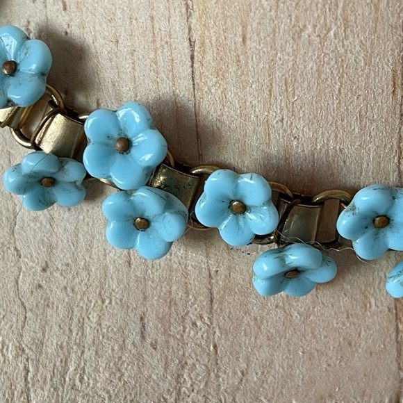 17” Glass Brass Forget-Me-Not Necklace Choker Antique-Barbie Margot Robbie - Picture 3 of 4